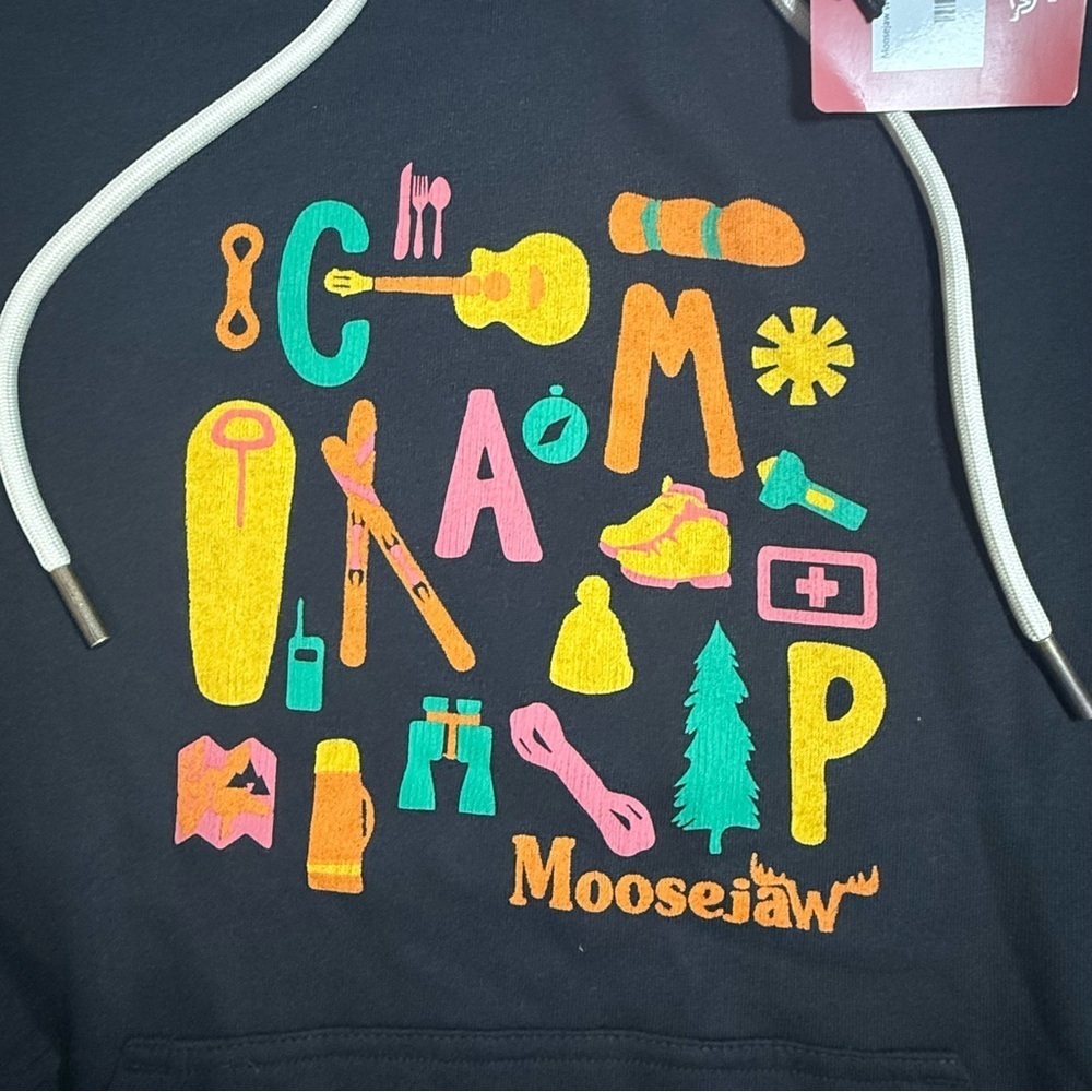 Moosejaw Women’s Black Hoodie with Colorful Camp Design Size S - Picture 2 of 6